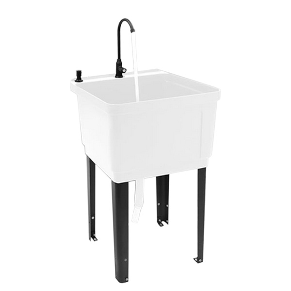 A3- 白色塑料洗衣槽 Freestanding Plastic Utility Sink Laundry Tub Laundry Sink with Faucet White-4