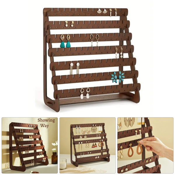 Earring Stand Wood Earring Display Stands Retro Earring Holder Jewelry Organizer-2
