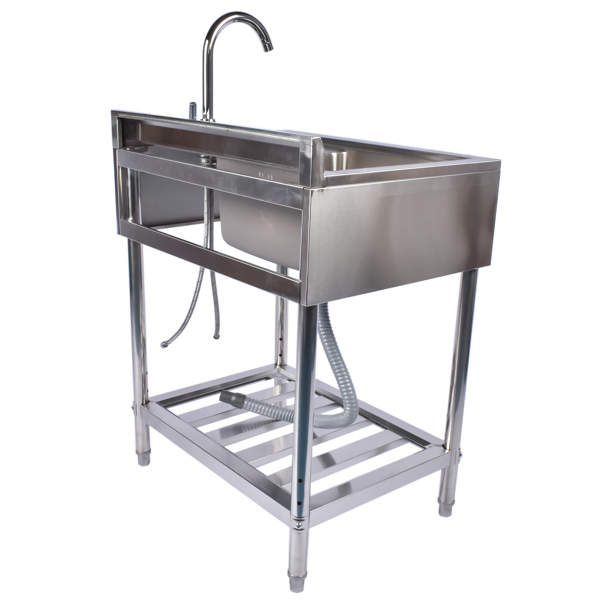 A1-28.3in不锈钢水槽 28.3in Stainless Steel Sink, Left Sink, Right Wash, Silver with Water Faucet Free Standing Laundry Sink with Washboard Silver-3