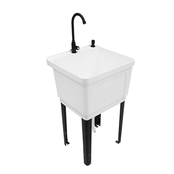 A3- 白色塑料洗衣槽 Freestanding Plastic Utility Sink Laundry Tub Laundry Sink with Faucet White-3