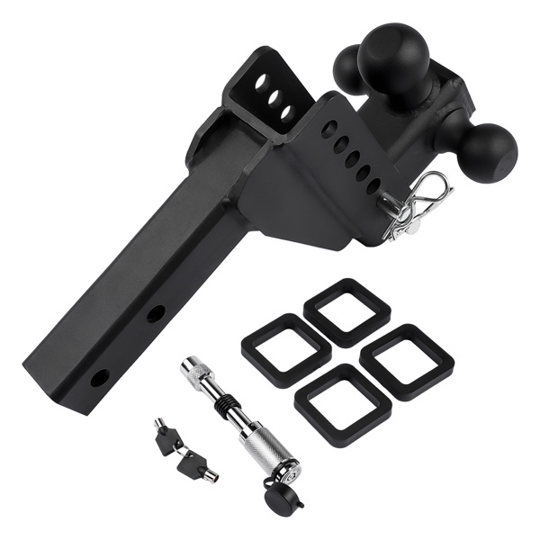 拖车挂接装置 Adjustable Trailer Hitch 18,500 lbs 2" Receiver 6" Drop/Rise Tow Hitch Tri-Ball Trailer Kit Black-4