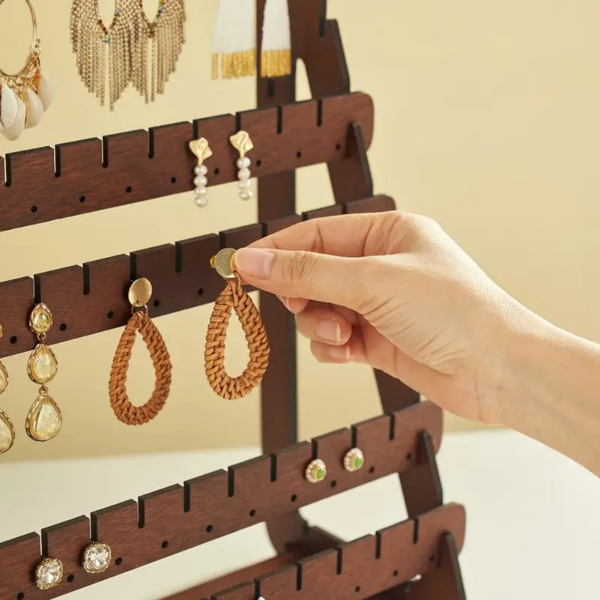 Earring Stand Wood Earring Display Stands Retro Earring Holder Jewelry Organizer-9