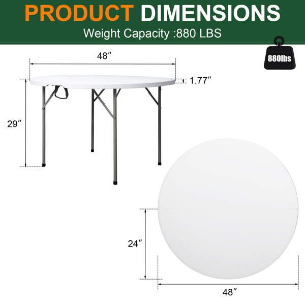 48inch Round Folding Table Outdoor Folding Utility Table White-81