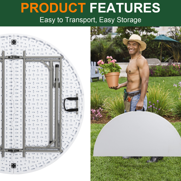 48inch Round Folding Table Outdoor Folding Utility Table White-96