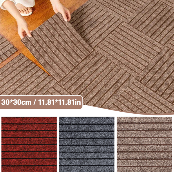 七条纹垫自粘地毯地垫 30*30 (Color:Brown, 颜色:棕色 10片-6