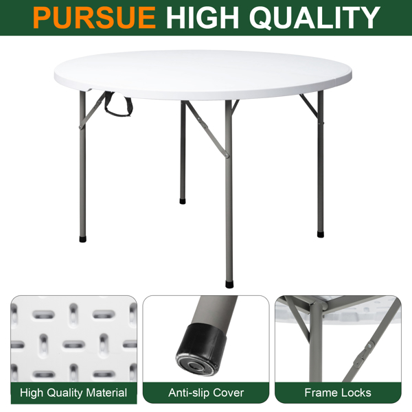 48inch Round Folding Table Outdoor Folding Utility Table White-84
