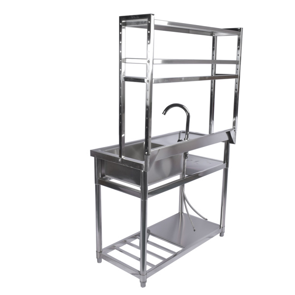 A1 39.4in不锈钢水槽，右槽，左平台带置物架 39.4in Stainless Steel Utility Right Sink, Single Bowl Sink for Kitchen, Garage, Right Sink Left Platform Commercial Sink w/ Shelves with Hot and Cold Water Faucet-4