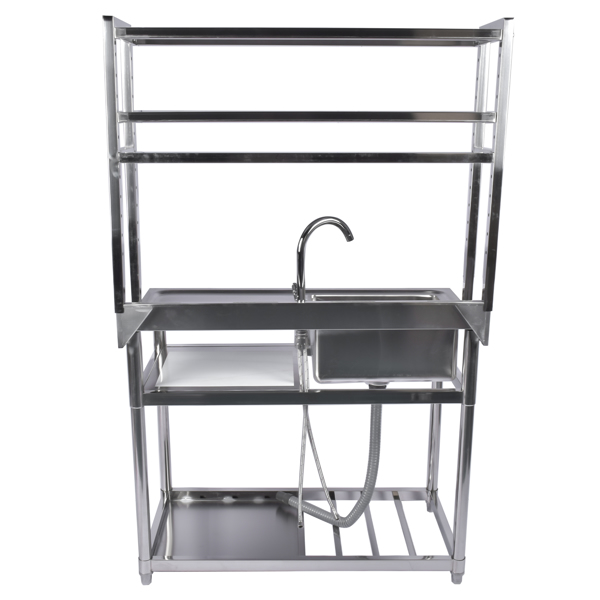 A1-39.4in不锈钢水槽，左槽，右平台带置物架 39.4in Stainless Steel Utility Sink Set, Single Bowl Commercial Sink w/ Shelves Single Bowl Sink for Kitchen, Garage with Drainboard and Hanging Tools-5