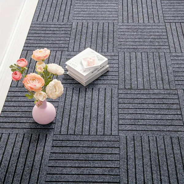 七条纹垫自粘地毯地垫 30*30 (Color:Gray, 颜色:灰) 10片-10