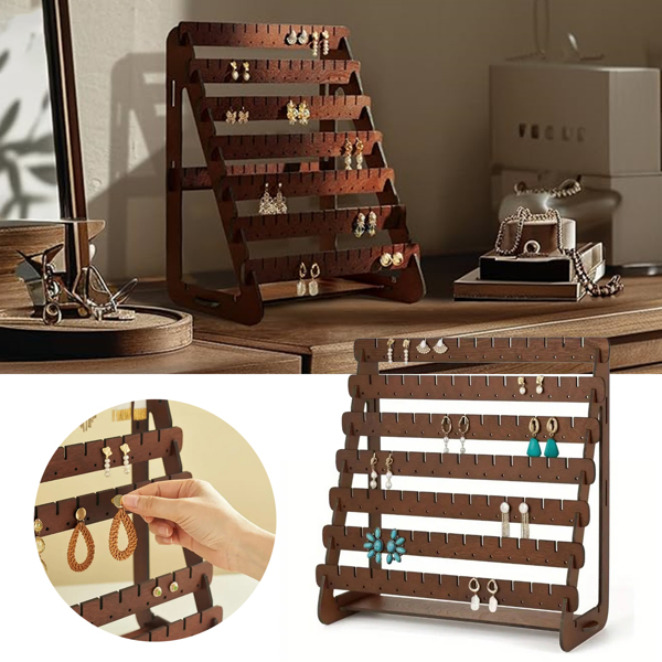 Earring Stand Wood Earring Display Stands Retro Earring Holder Jewelry Organizer-1