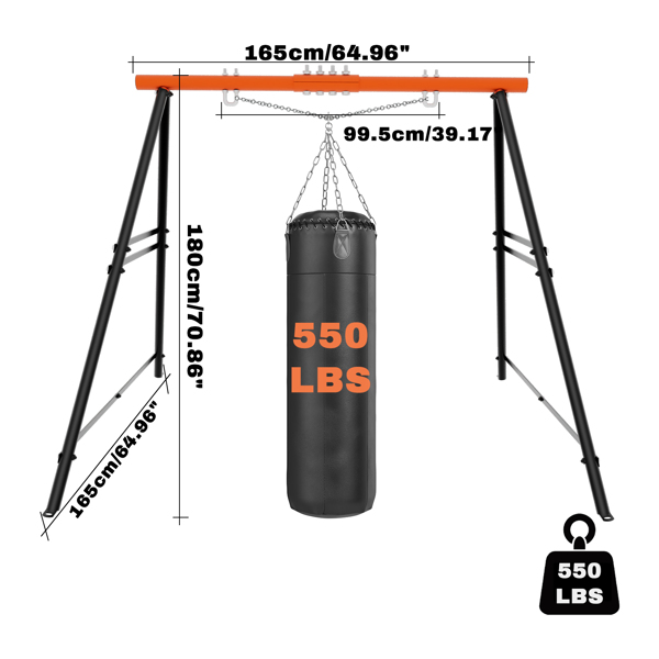 Porch Swing Frame, 550lbs Weight Capacity Swing Stand, Heavy Duty A-Frame Swing, Swing Stand Frame for Yoga Hammock Saucer Baby Porch Swing (Orange, Swing NOT Included)-2