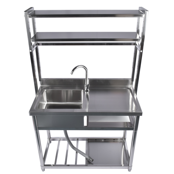 A1-39.4in不锈钢水槽，左槽，右平台带置物架 39.4in Stainless Steel Utility Sink Set, Single Bowl Commercial Sink w/ Shelves Single Bowl Sink for Kitchen, Garage with Drainboard and Hanging Tools-2