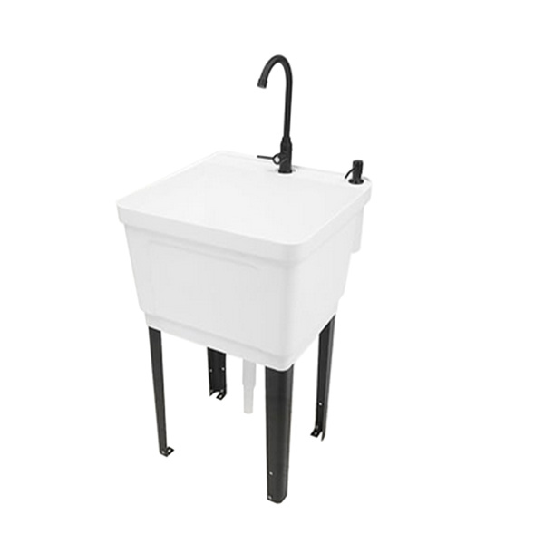 A3- 白色塑料洗衣槽 Freestanding Plastic Utility Sink Laundry Tub Laundry Sink with Faucet White-1
