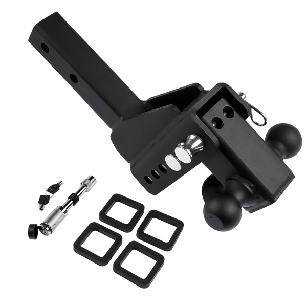 拖车挂接装置 Adjustable Trailer Hitch 18,500 lbs 2" Receiver 6" Drop/Rise Tow Hitch Tri-Ball Trailer Kit Black-3