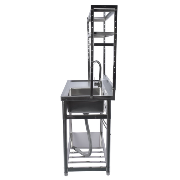 A1 39.4in不锈钢水槽，右槽，左平台带置物架 39.4in Stainless Steel Utility Right Sink, Single Bowl Sink for Kitchen, Garage, Right Sink Left Platform Commercial Sink w/ Shelves with Hot and Cold Water Faucet-3