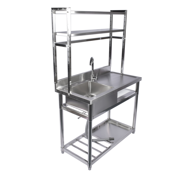 A1-39.4in不锈钢水槽，左槽，右平台带置物架 39.4in Stainless Steel Utility Sink Set, Single Bowl Commercial Sink w/ Shelves Single Bowl Sink for Kitchen, Garage with Drainboard and Hanging Tools-1
