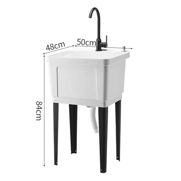 A3- 白色塑料洗衣槽 Freestanding Plastic Utility Sink Laundry Tub Laundry Sink with Faucet White-8