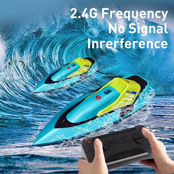 4DRC S5 蓝绿色遥控船，用于游泳池和湖泊，2.4 GHz 20+ MPH竞速船，可充电电池，低电池报警器，男孩女孩礼物，物流由UPS/USPS/FEDEX随机发送。-2