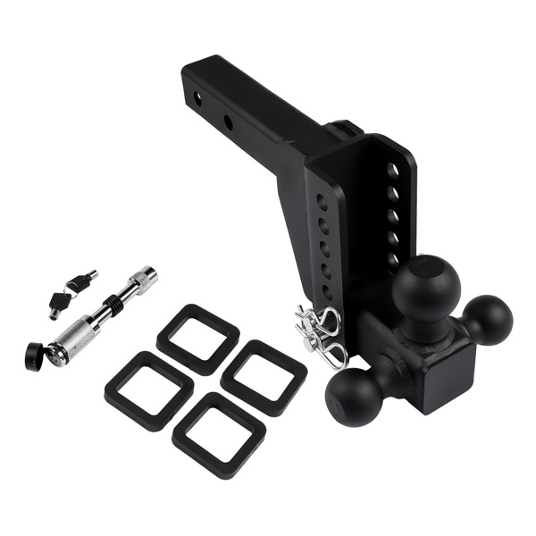 拖车挂接装置 Adjustable Trailer Hitch 18,500 lbs 2" Receiver 6" Drop/Rise Tow Hitch Tri-Ball Trailer Kit Black-1