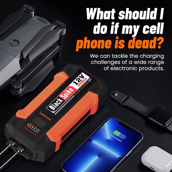 便携式启动电源，12000mAh 12V 移动电源，峰值电流3000A，安全启动摩托车、、卡车和SUV（6L汽油和3L柴油发动机），快速充电和3种模式照明，UT1200【FBA仓库发货】-2