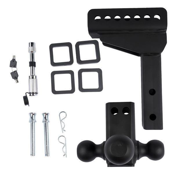 拖车挂接装置 Adjustable Trailer Hitch 18,500 lbs 2" Receiver 6" Drop/Rise Tow Hitch Tri-Ball Trailer Kit Black-5