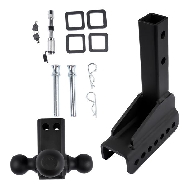 拖车挂接装置 Adjustable Trailer Hitch 18,500 lbs 2" Receiver 6" Drop/Rise Tow Hitch Tri-Ball Trailer Kit Black-6