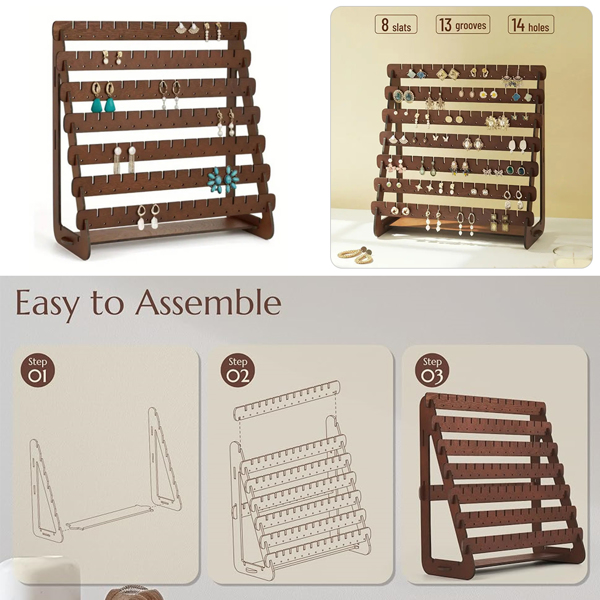 Earring Stand Wood Earring Display Stands Retro Earring Holder Jewelry Organizer-5