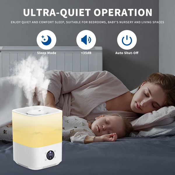 加湿器用于卧室，顶部开盖加水，4L加湿器大房间，超声波冷雾加湿器用于家庭，苗圃和植物，长达30小时，35dB低噪音安静，夜间灯，自动关闭，易于清洁 (亚马逊物流 禁售沃尔玛平台)-3