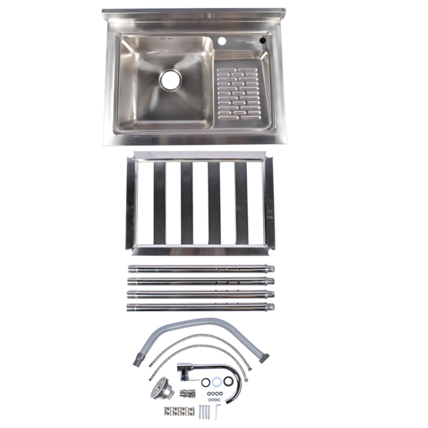 A1-28.3in不锈钢水槽 28.3in Stainless Steel Sink, Left Sink, Right Wash, Silver with Water Faucet Free Standing Laundry Sink with Washboard Silver-8