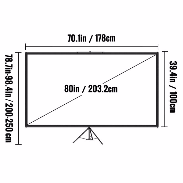 80 Inch Tripod Projector Screen, 16:9 HD 4K Portable Projection Screen with Adjustable Stand, Wrinkle-Free for Indoor & Outdoor Movies, Home Cinema, Gaming, Office Use-8