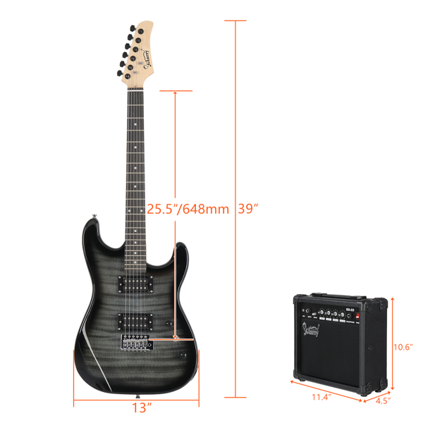 GST 39in 双双拾音器 虎纹 带20W音箱 科技木指板 电吉他 黑色 英国-15