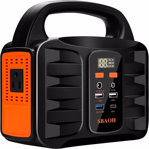 150W便携式电站，155Wh 42000mAh户外太阳能发电机110V AC DC端口，用于家庭备份、户外房车露营、紧急锂电池停电、黑色（无太阳能电池板）-1