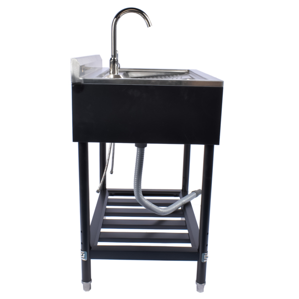 A1-28.3in不锈钢水槽 23.8” Stainless Steel Utility Sink Laundry Tub Sink with Cold and Hot Water Faucet for Laundry Room Kitchen, Left Sink, Right Wash, silver+Black w/ water faucet -8