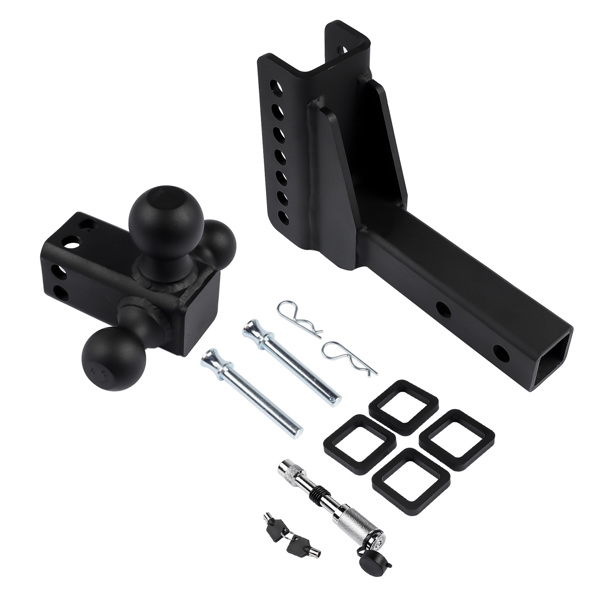 拖车挂接装置 Adjustable Trailer Hitch 18,500 lbs 2" Receiver 6" Drop/Rise Tow Hitch Tri-Ball Trailer Kit Black-7