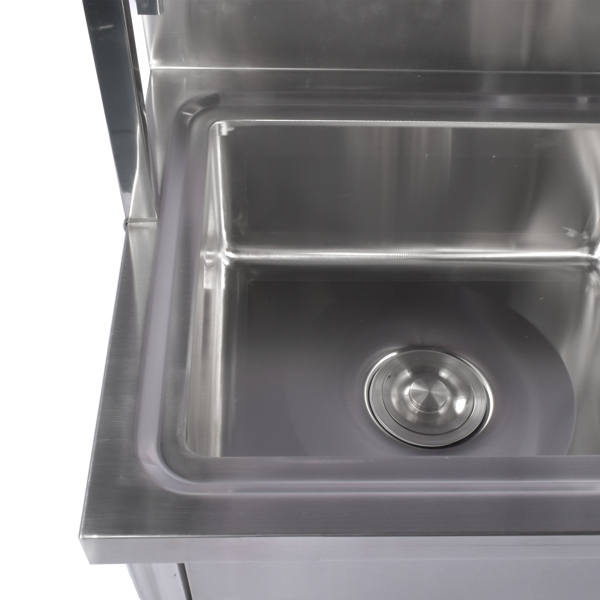 A1-39.4in不锈钢水槽，左槽，右平台带置物架 39.4in Stainless Steel Utility Sink Set, Single Bowl Commercial Sink w/ Shelves Single Bowl Sink for Kitchen, Garage with Drainboard and Hanging Tools-9