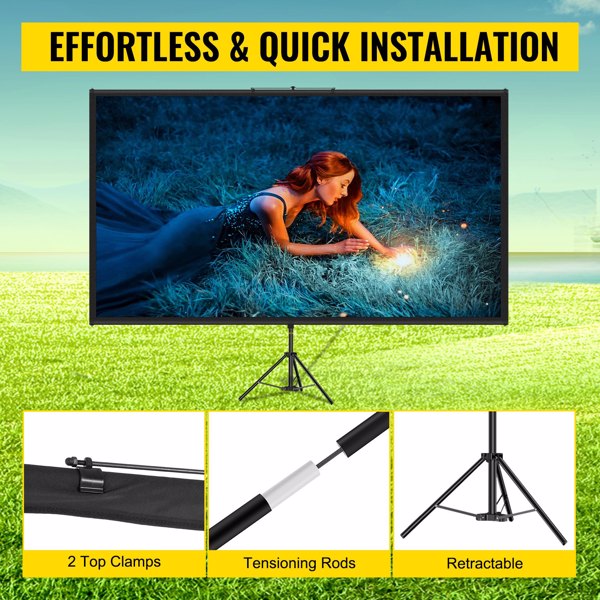 80 Inch Tripod Projector Screen, 16:9 HD 4K Portable Projection Screen with Adjustable Stand, Wrinkle-Free for Indoor & Outdoor Movies, Home Cinema, Gaming, Office Use-5