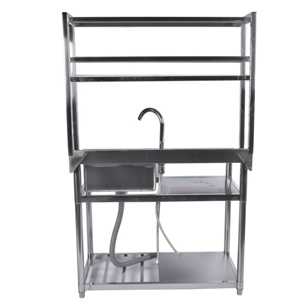 A1 39.4in不锈钢水槽，右槽，左平台带置物架 39.4in Stainless Steel Utility Right Sink, Single Bowl Sink for Kitchen, Garage, Right Sink Left Platform Commercial Sink w/ Shelves with Hot and Cold Water Faucet-8