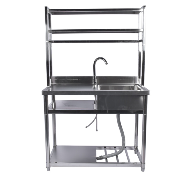 A1 39.4in不锈钢水槽，右槽，左平台带置物架 39.4in Stainless Steel Utility Right Sink, Single Bowl Sink for Kitchen, Garage, Right Sink Left Platform Commercial Sink w/ Shelves with Hot and Cold Water Faucet-2