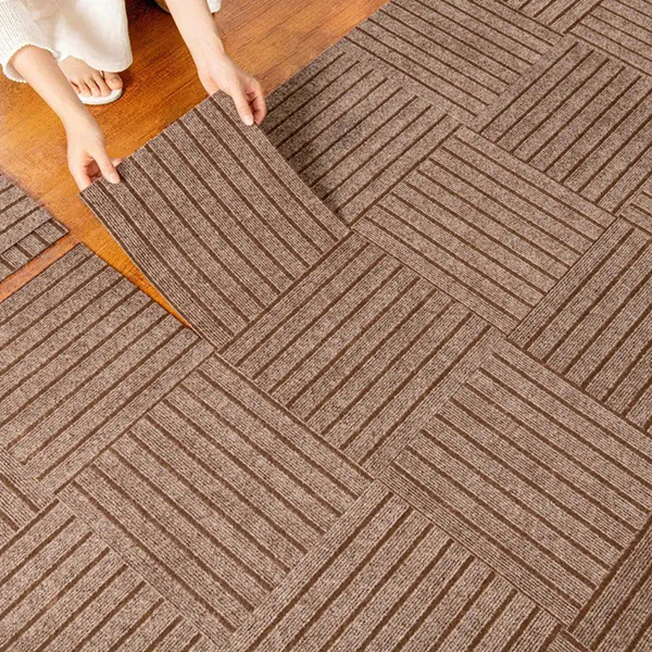 七条纹垫自粘地毯地垫 30*30 (Color:Brown, 颜色:棕色 10片-1