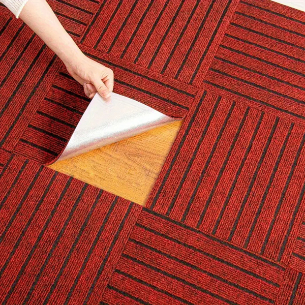 七条纹垫自粘地毯地垫 30*30 (Color:Red, 颜色:红) 一片-1
