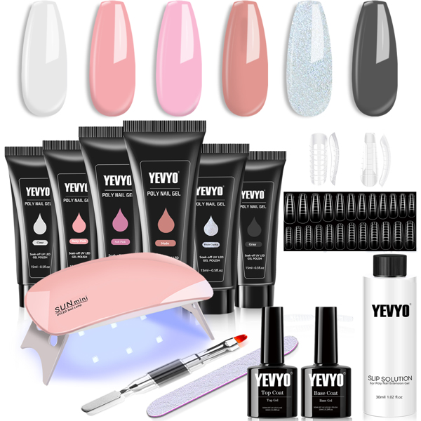 6个PCS Poly Gel Nail套件，带紫外灯，指甲刷和指甲形成顶部底盖制造商指甲钉艺术工具-1