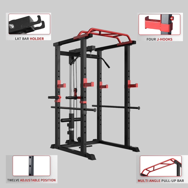 1000LBS Power Cage with LAT Pulldown & Multi-Grip Pull-Up Bar | Olympic Squat Rack with Dip Handles for Men/Women Home Gym Training-5