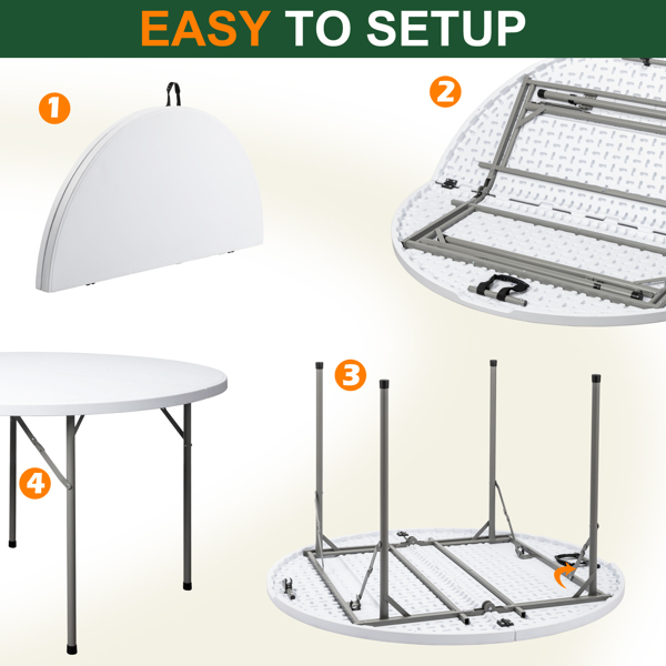 48inch Round Folding Table Outdoor Folding Utility Table White-89