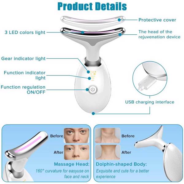 Neck Face Massager Face Sculpting Tool 3 Colour Modes and Vibration for Facial Massager for Double Chin - Black-2