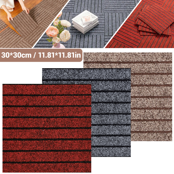七条纹垫自粘地毯地垫 30*30 (Color:Red, 颜色:红) 一片-2