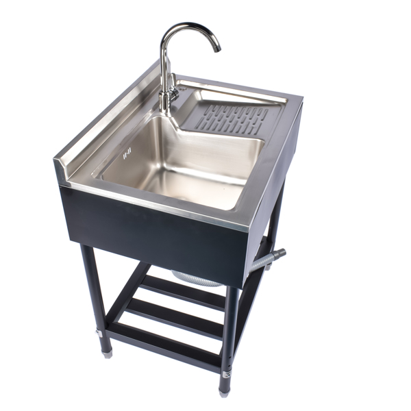 A1-28.3in不锈钢水槽 23.8” Stainless Steel Utility Sink Laundry Tub Sink with Cold and Hot Water Faucet for Laundry Room Kitchen, Left Sink, Right Wash, silver+Black w/ water faucet -4