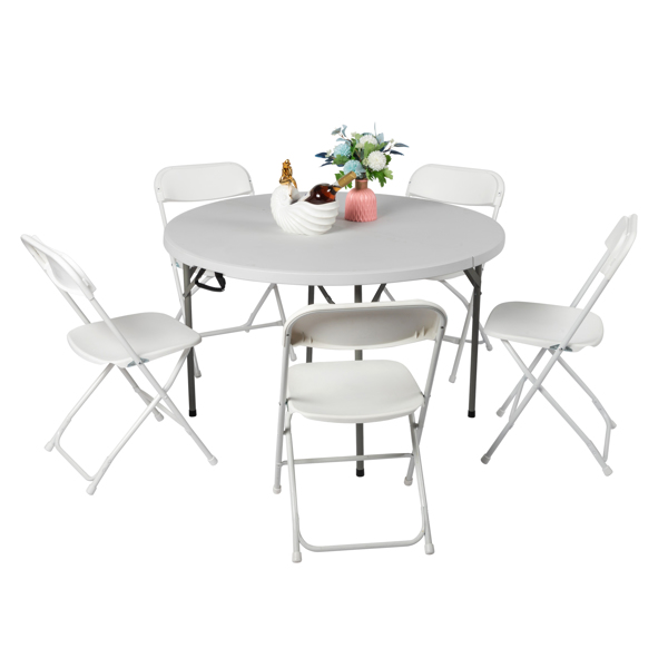 48inch Round Folding Table Outdoor Folding Utility Table White-80