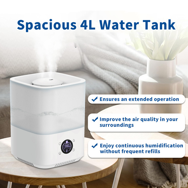 加湿器用于卧室，顶部开盖加水，4L加湿器大房间，超声波冷雾加湿器用于家庭，苗圃和植物，长达30小时，35dB低噪音安静，夜间灯，自动关闭，易于清洁 (亚马逊物流 禁售沃尔玛平台)-2
