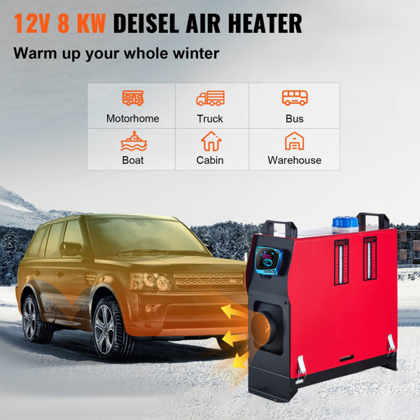 柴油加热器8KW，12V红色升级柴油加热器带LCD开关的一体式柴油空气加热器，适用于卡车、船、汽车拖车、房车房车露营车的柴油加热器（周末不发货，禁售亚马逊）-2