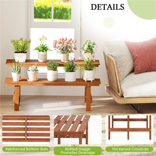 双层木本植物架、阶梯式花盆架  （amazon shipping-发货，WALMART 禁止销售）-4